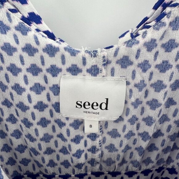 Seed Heritage Blue White Geometric Print Maxi Dress Women's 8 - Picture 4 of 7